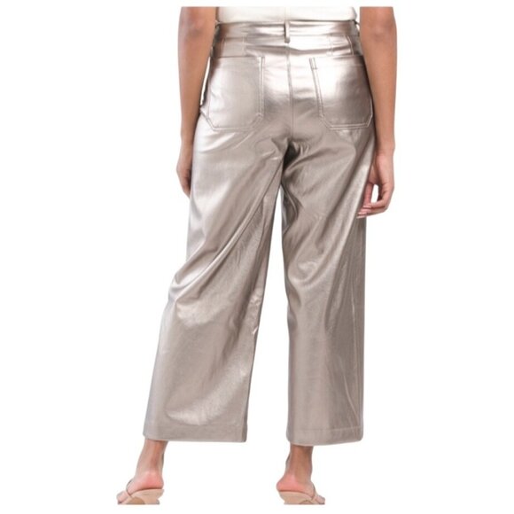 CeCe Womens Black Faux Leather Cropped Metallic Wide Leg Pants Black XL - Picture 15 of 16